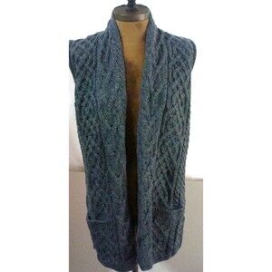 NWOT $200 NEW XXS XS S Kilronan Crafts Ireland Merino Wool Blue Vest Cardigan